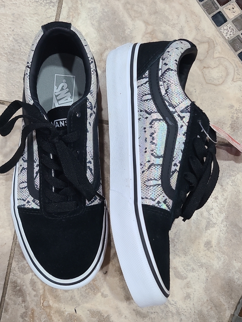 Vans Old Skool Black with Iridescent Snake-Print Panels